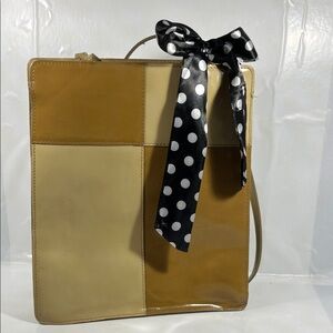 Furla Tan and Cream Patchwork Bag with Polka Dot Bow